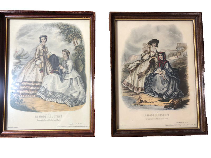 2 LA MODE ILLUSTREE OVAL FRAMED FRENCH FASHION PRINTS LEROY IMP PARIS 8.5