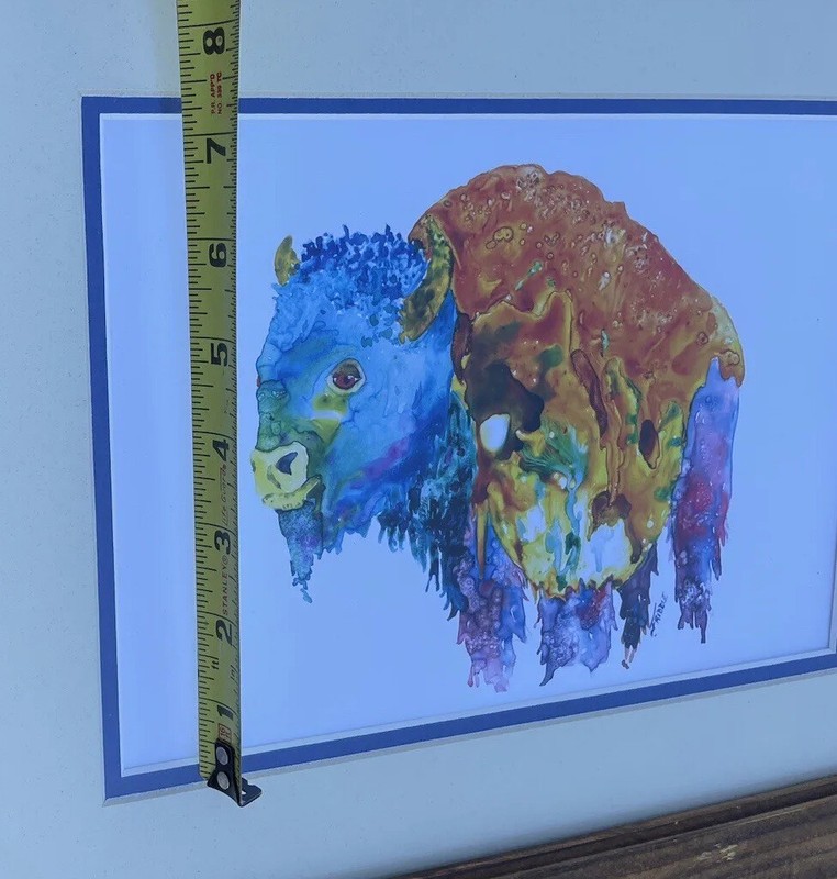 Watercolor Print J. Friddle Wooly Bully Framed Matted Country Western Bull 17x14 gallery