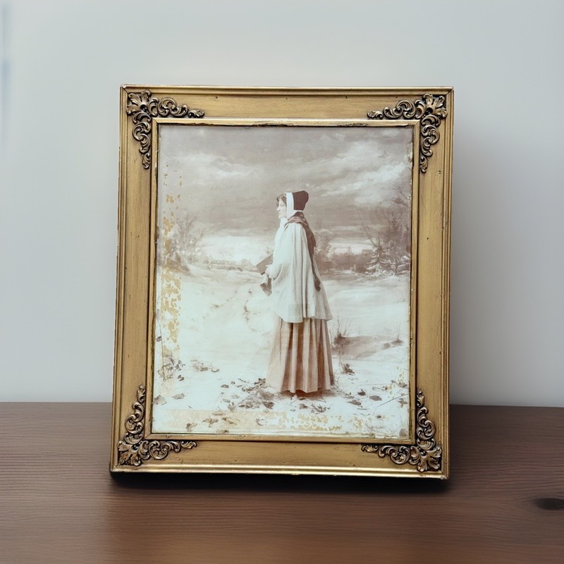 Antique Victorian European Woman’s Portrait in Gold Ornate Frame 28.75″Hx23.75″W