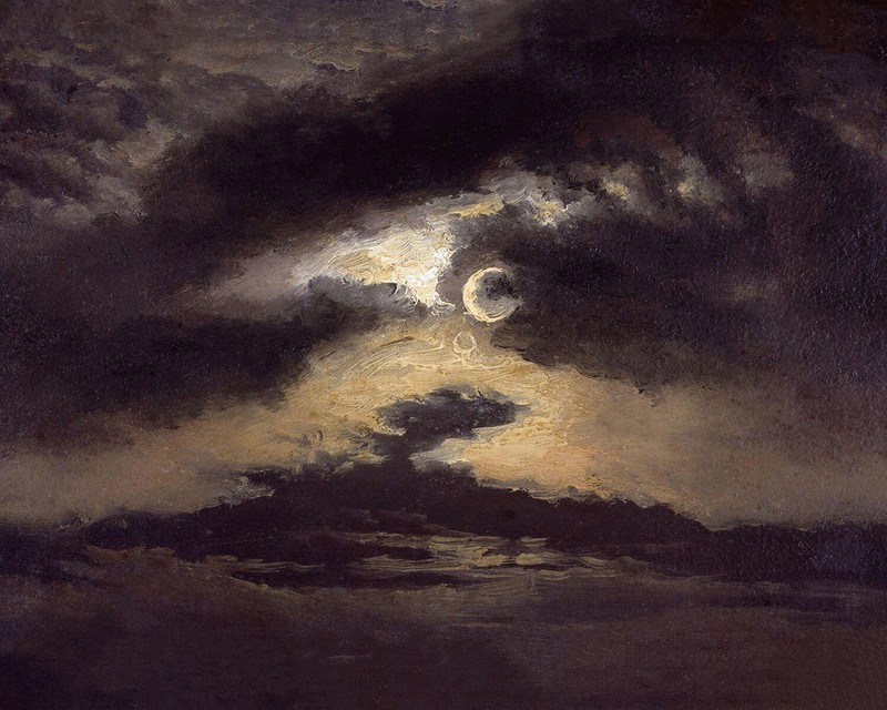 1843 Clouds in Moonlight Vintage Painting Giclee Print on Fine Art Paper