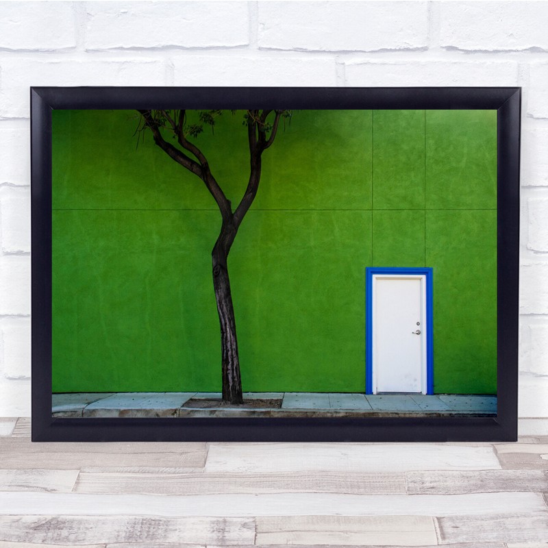 Urban Street Texture White Alone Tree Green Wall Door Wall Art Print