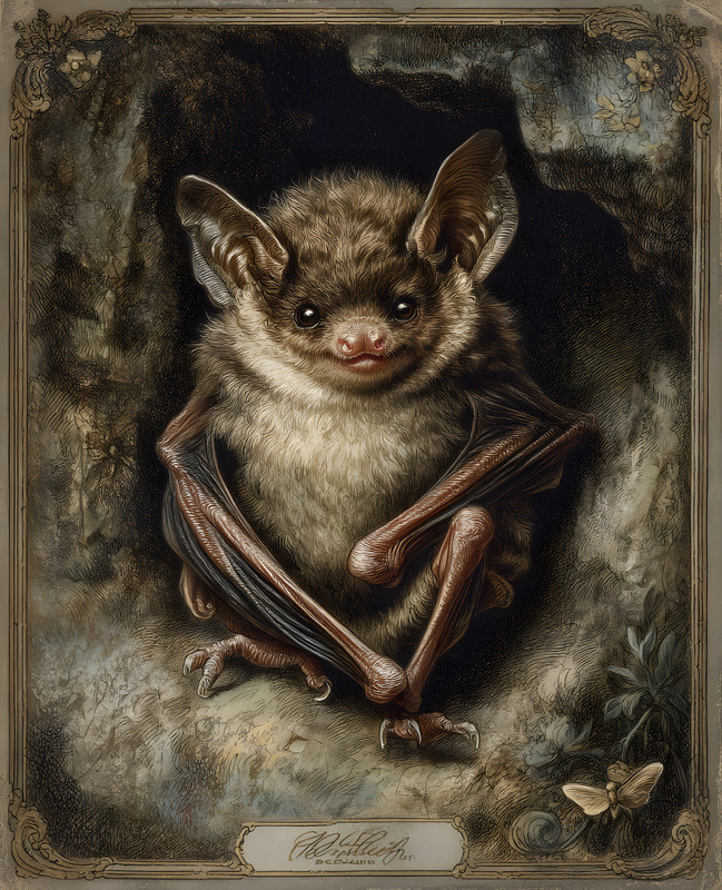 8×10 Tiny Brown Bat Ornate Portrait Art Print – 162784236