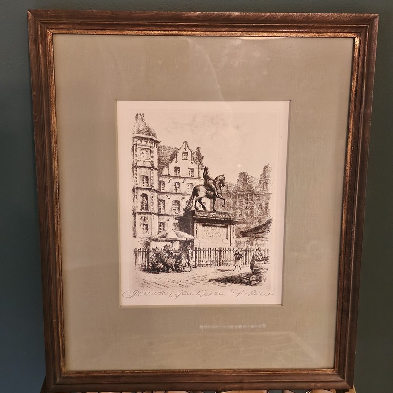 Original Rendering Dusseldorf Jan Wellem Signed 10×12″ Frame 6×8″ Print