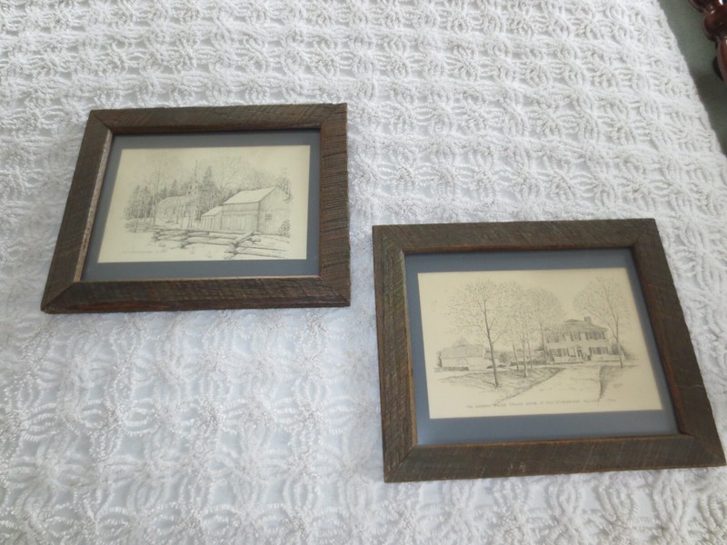 2--1970 Framed C.M. Goff OLD STURBRIDGE VILLAGE Signed PRINTS--16-1/2" x 13-3/4"