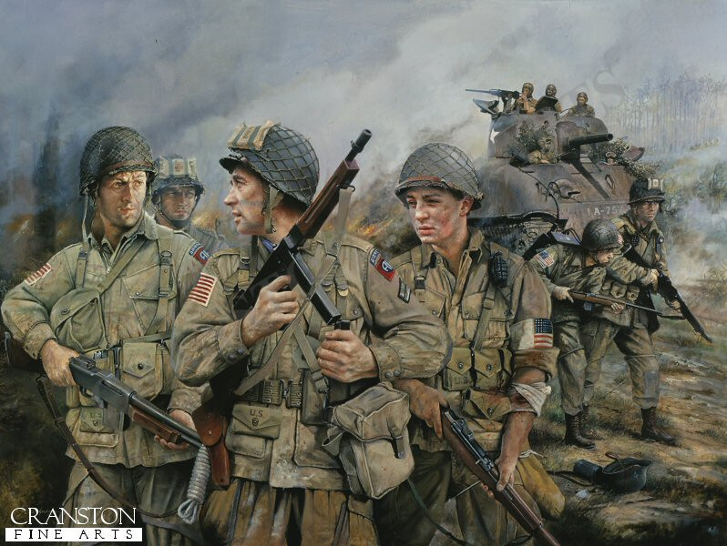 Normandy D Day Military art post card US 82nd Airborne Paratroopers