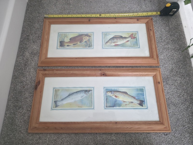 Framed Fish Angling Prints Set 2 Vintage Style Fishing Wall Art Man Cave Trout