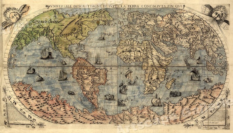 1565 Known World Map Gastaldi Bertelli Americas – 20×36