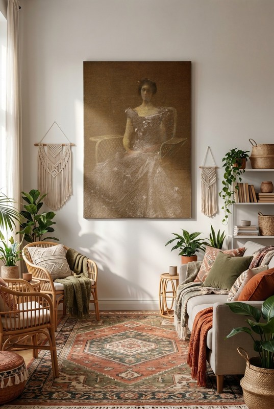 Thomas Wilmer Dewing - Lady in Rattan Armchair - Art Print on Paper or Canvas gallery