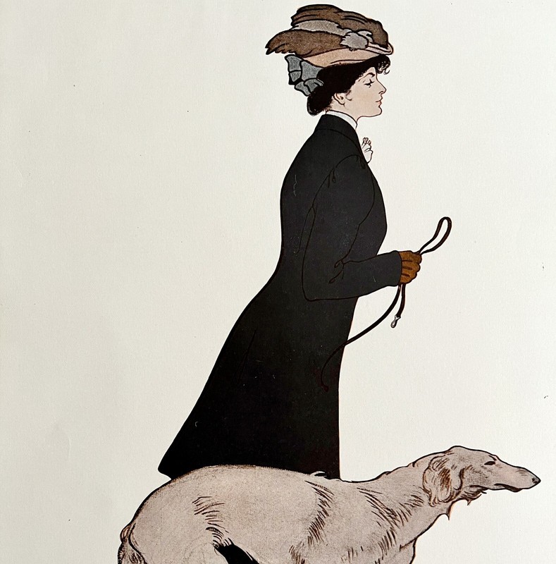 Morning Stroll 1908 Penfield Art Print Borzoi Beautiful Victorian Woman DWBB1