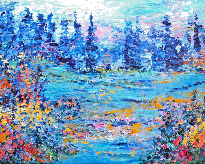 ACEO Abstract Landscape Painting, Print Of Original 2.5×3.5 Colorful Flowers