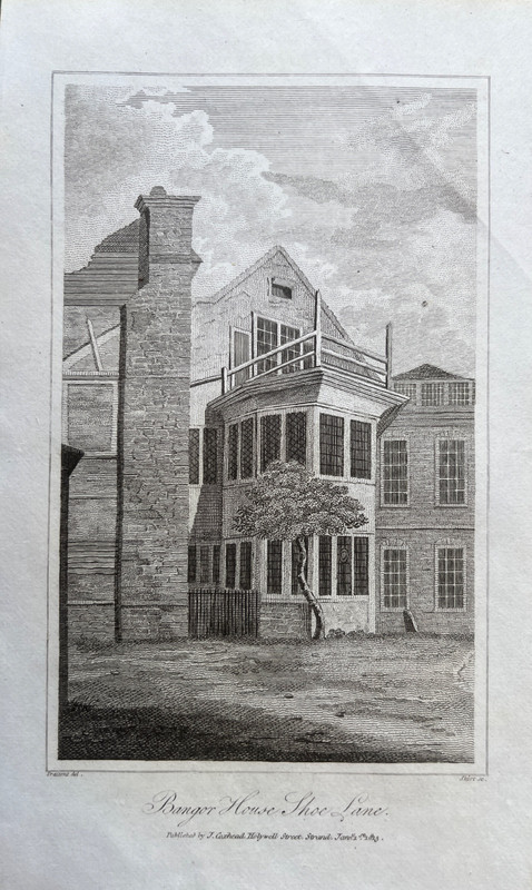 1813 Antique Print; Bangor House, Shoe Lane, London after Prattent