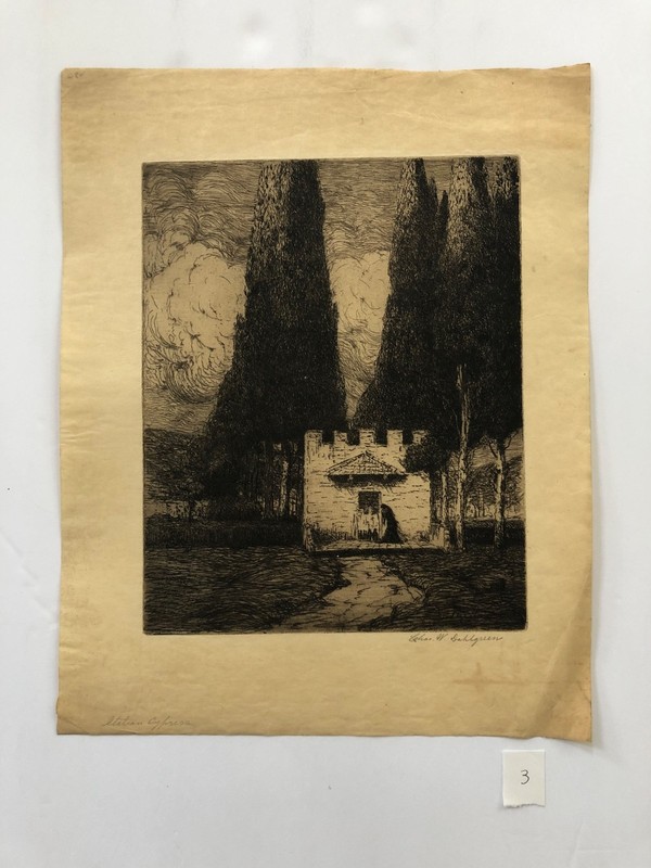 Charles Dahlgreen "Italian Cypress" 9-7/8" x 8-15/16" signed etching