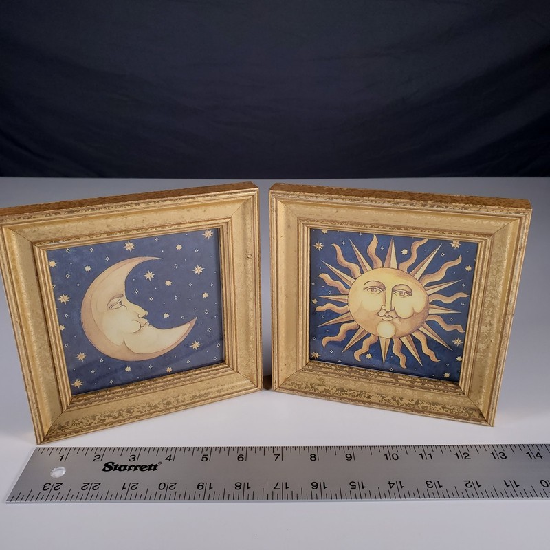 Vintage Mary Beth Zeitz Celestial Sun Moon Framed Art Prints 7″ Wall Decor Set 2