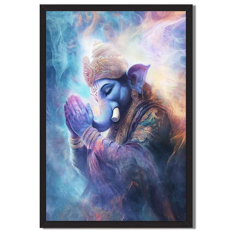 Ganesha Praying Framed Canvas Print Spiritual Wall Art Home Decor