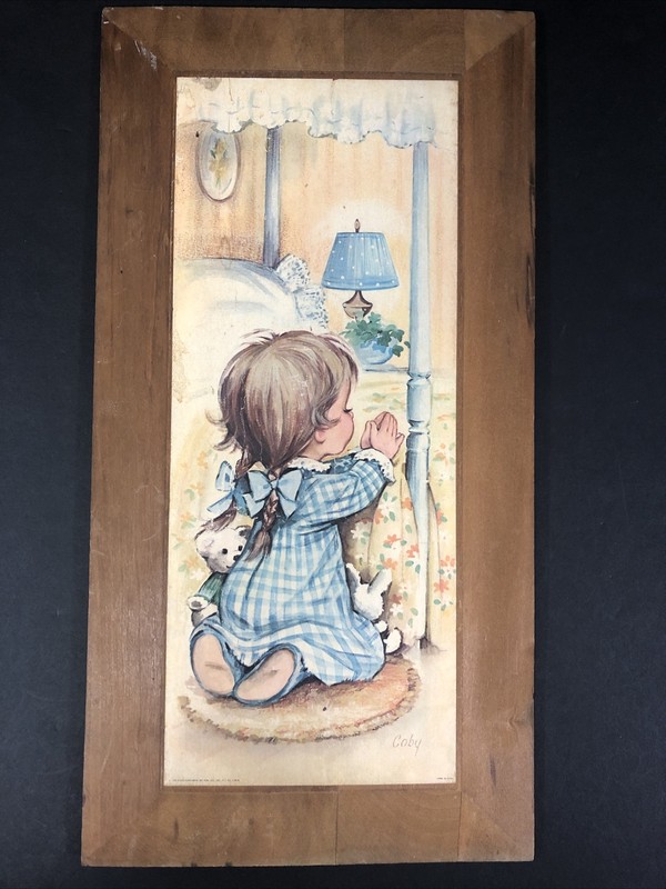 Vintage Print Girl Praying Bedtime 1979 Lithograph Signed Coby Scafa Gornabene