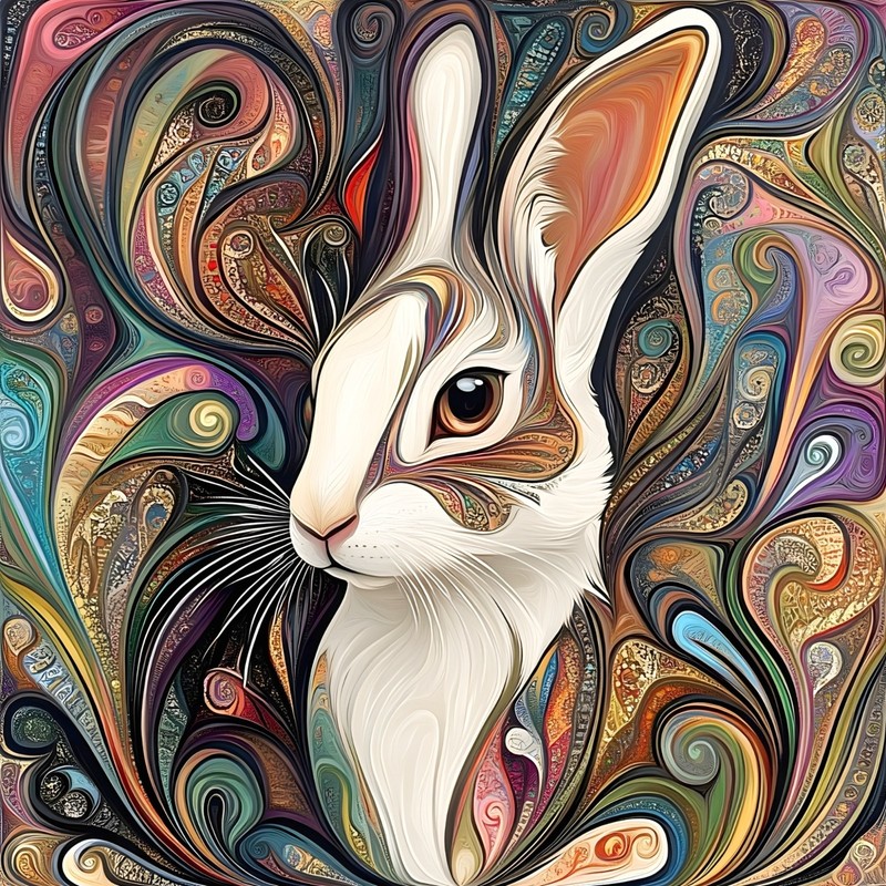 RABBIT / BUNNY – ART NOUVEAU COLOURS – OTHERS LISTED 8″ x 8″ UNFRAMED PRINT 852