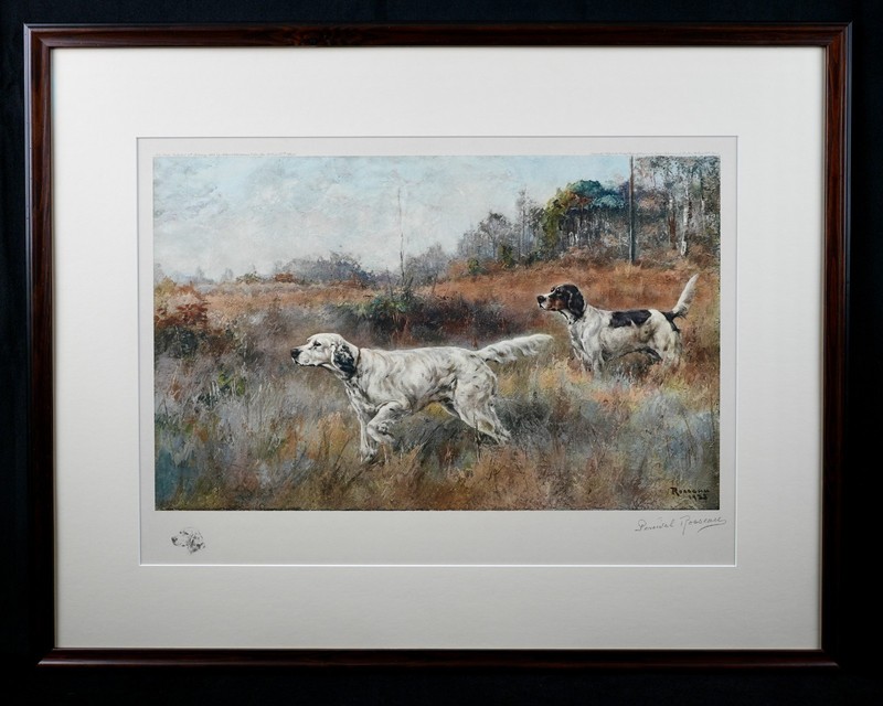 Vintage Framed Percival Leonard Rosseau Signed Chromolithograph «Two Setters»