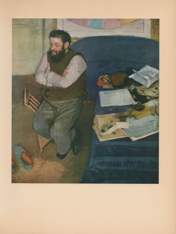1951 Vintage Degas «Diego Martelli» Color Art Print Lithograph