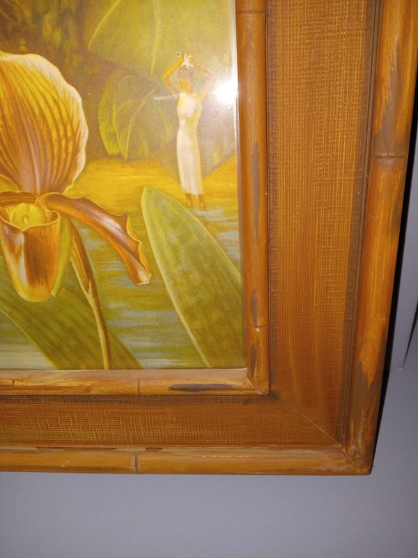 Edna Reindel Framed Floral Art Print With Bamboo Type Frame 17" x 18.5" gallery