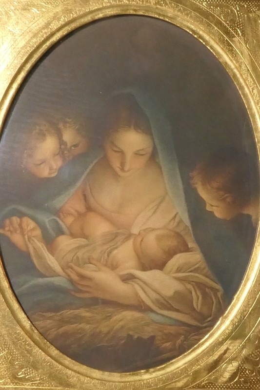 THE HOLY NIGHT PRINT BY CARLO MARRATA NATIVITY SCENE ANGELS MADONNA GOLD FRAME gallery