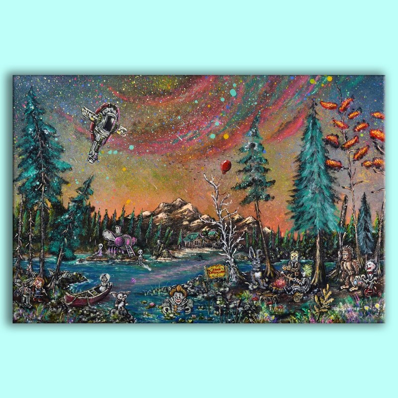 «CAMP CRYSTAL LAKE» canvas print, pop graffiti tattoo alien Bigfoot Chucky