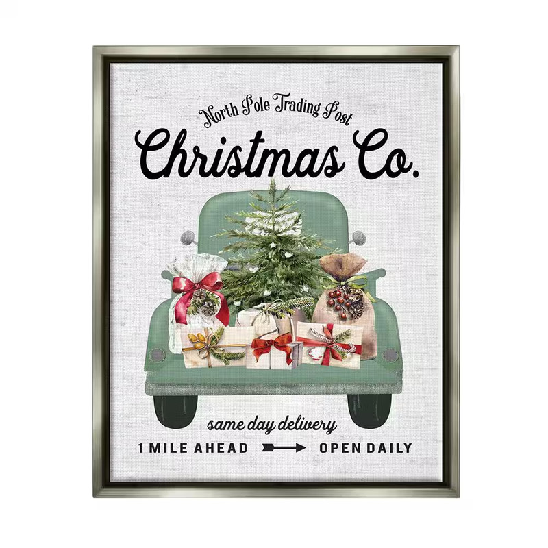 Christma Co Gift Truck by Lettered and Lined 1 Piece Floater Frame Graphic Print