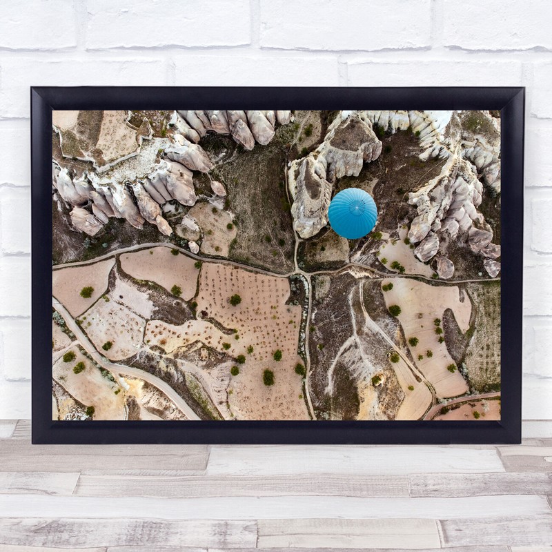 Hot Air Balloon Blue Circle Ring Gravity landscape Flying Flight Wall Art Print