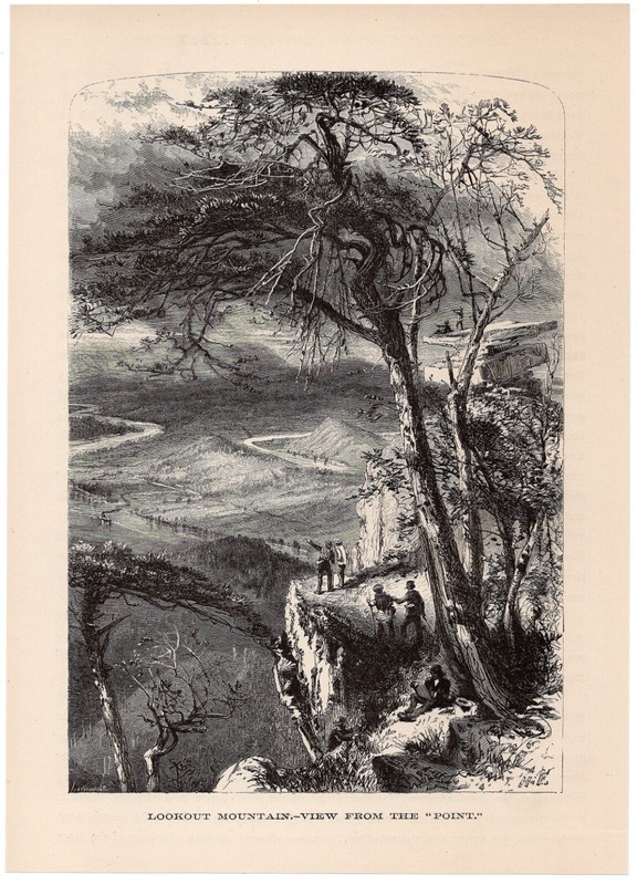 LOOKOUT MOUNTAIN - View from Point Tennessee Vista 1872 Antique Wood Engraving gallery
