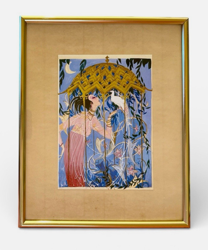 ⭕️ ART DECO STYLE PEACOCK LADY GOLD FOIL FRAMED PRINT