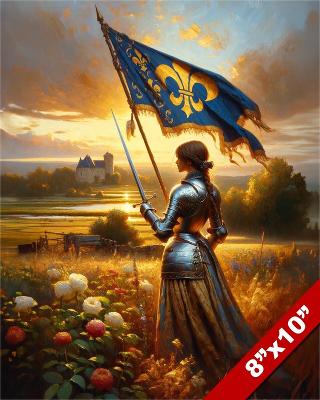 JOAN OF ARC IN ARMOR MAID OF ORLEANS SUNSET FRANCE PAINTING CANVAS ART PRINT