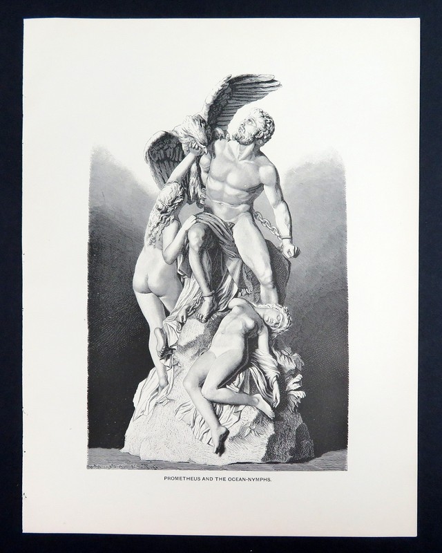 Prometheus and the Ocean Nymphs, 1892 Engraving vintage art print