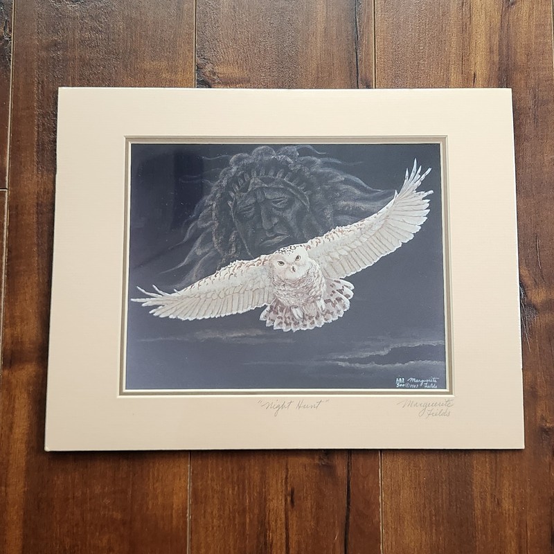Marguerite Fields NIGHT HUNT Owl Soaring Native American Spirit Art Print SEALED