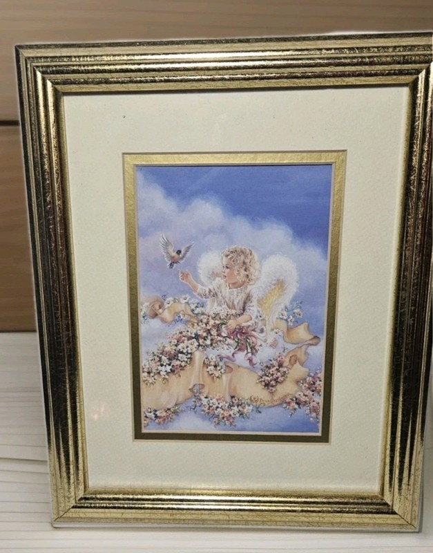 Vtg Dona Gelsinger Angel's Gift 1996 Gold Framed Art Print 9 1/2" x 12"