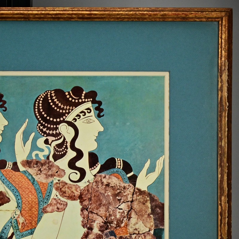 Antique Original Vintage Ancient Fresco Figurative Ladies Illustration Print gallery