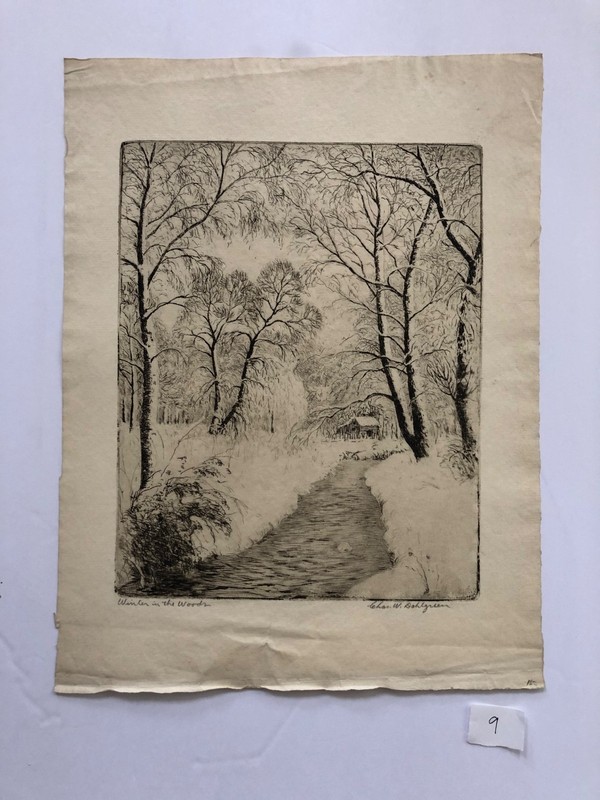 Charles Dahlgreen «Winter in the Woods» 9-5/8″ x 7-5/8″ signed etching