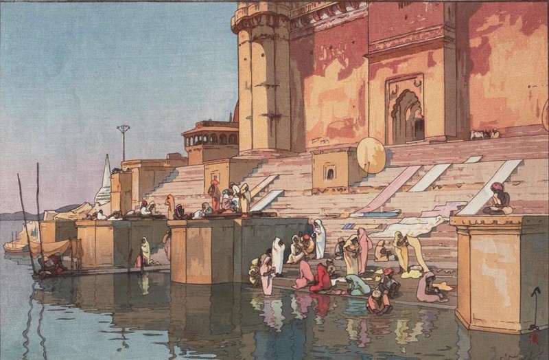 Hiroshi Yoshida Ghat in Benares 1931 17″x 22″ Archival Art Print