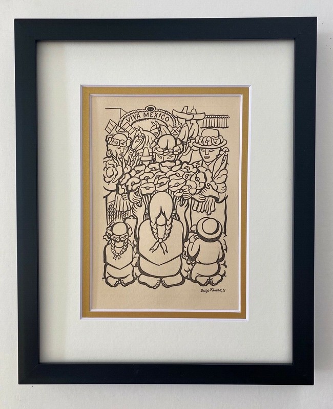 DIEGO RIVERA ORIGINAL 1938 SIGNED ON THE PLATE GRAVURE+ FRAMED with COA