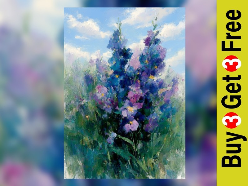 Impressionist Delphinium Oil Painting 5″x7″ Print on Matte Paper Garden Floral