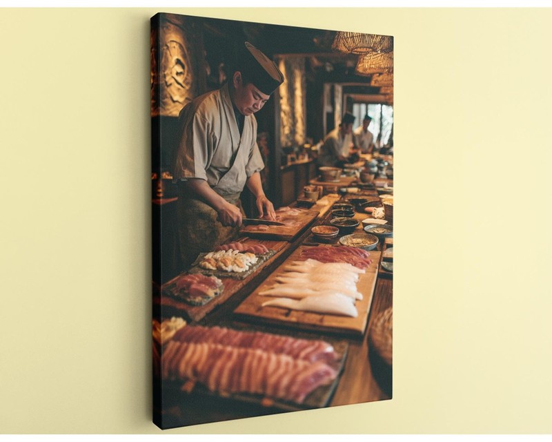 Sushi Chef Canvas Print Art Japanese Culinary Wall Decor Kitchen Restaurant
