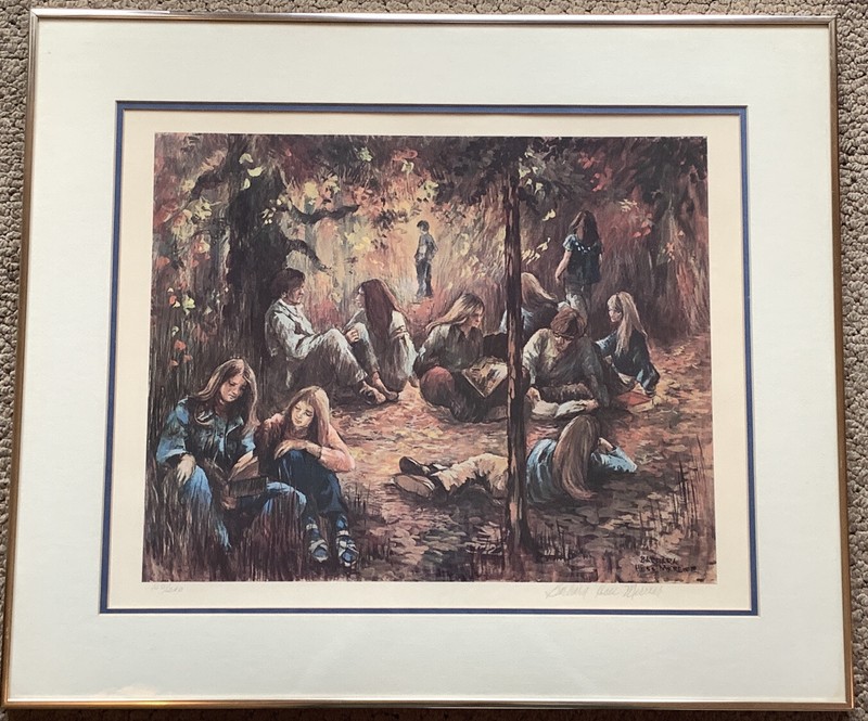 BARBARA HESS MERCIER Signed Numbered Framed Art Print Hippies In The Woods /200