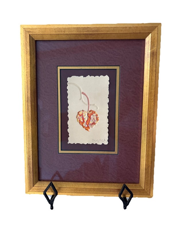 Gold Foil Leaf Original Custom Framed W/ Double Matting 3D Signed 14” X 11”