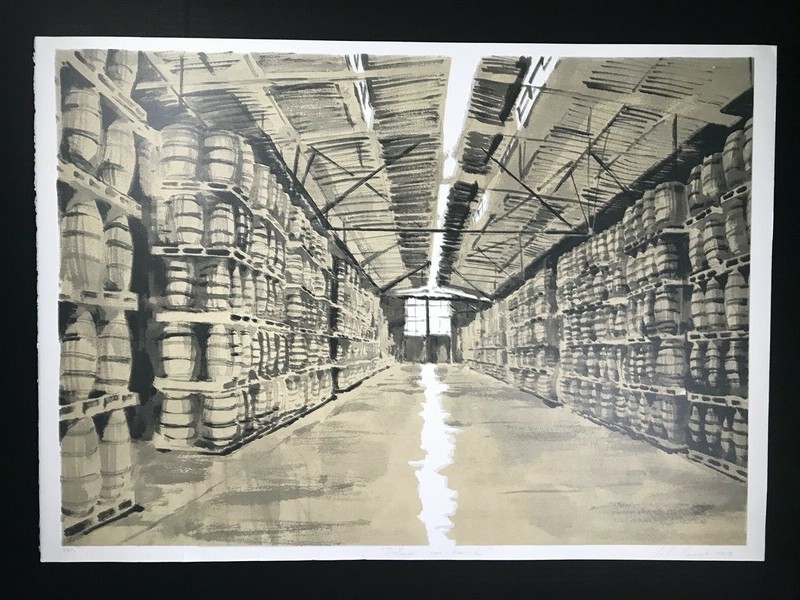 Serigraph by Luis Enrique Camejo. ¨Interior con Barriles¨. 2013. Original signed