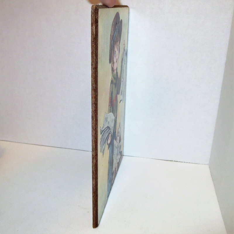 Vintage 60s Big Eyes Boy Newsie & Dog Mounted Art Paperboy Made in Italy Eyed gallery