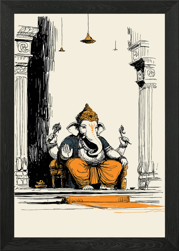 Ganesha seated in a temple Framed Wall Art Poster Canvas Print Picture