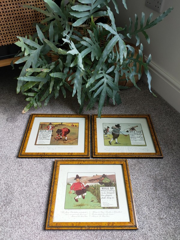 Original Charles Crombie Perrier «Rules of Golf» Framed Rule XVI XXIII XV x3