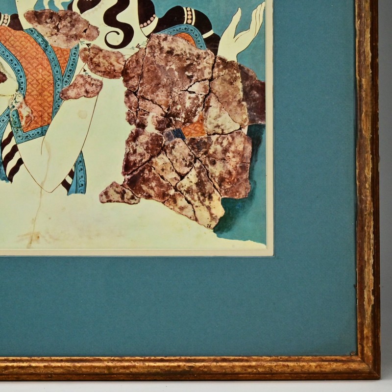 Antique Original Vintage Ancient Fresco Figurative Ladies Illustration Print gallery