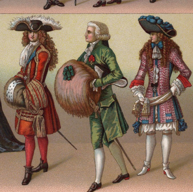 EUROPEAN COURT COSTUMES 17TH–18TH C. Fancy Men 1876 Antique Chromolithograph
