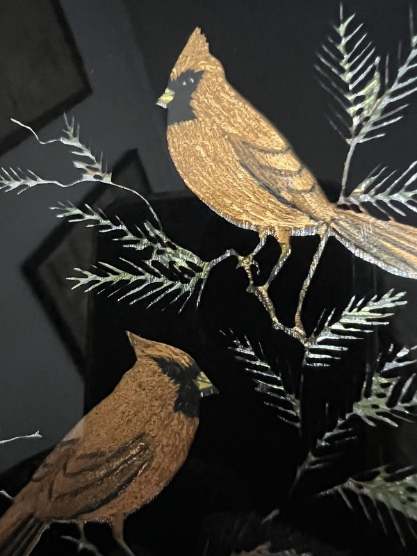Kafka Ind. Ltd Cardinals On Pine Branch Black Lacquer See Pics gallery