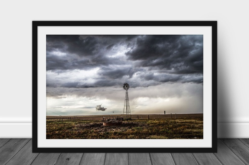 Windmill Framed Print: Oklahoma Panhandle Farm Stormy Prairie Plains Wall Art