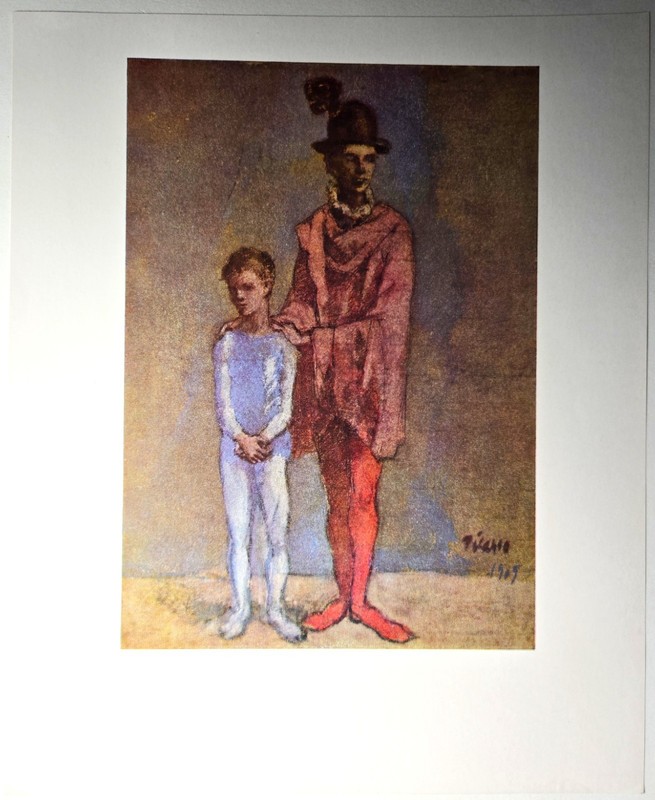 Vintage Fine Art Print Lithograph Two Harlequins Pablo Picasso Saltimbanque 1905